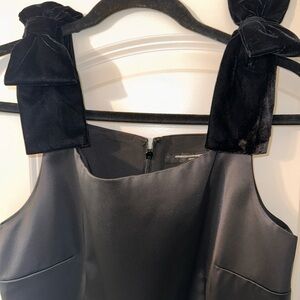French Connection Stunning Satin Black Sleeveless Dress with Velvet bows.